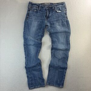 BKE Buckle Carter Straight Jeans Men 34R 34x32 Blue Fade Whiskered Western Denim